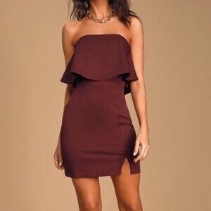 Lulu's Kiani Burgundy Strapless Bodycon Mini Dress Size XL